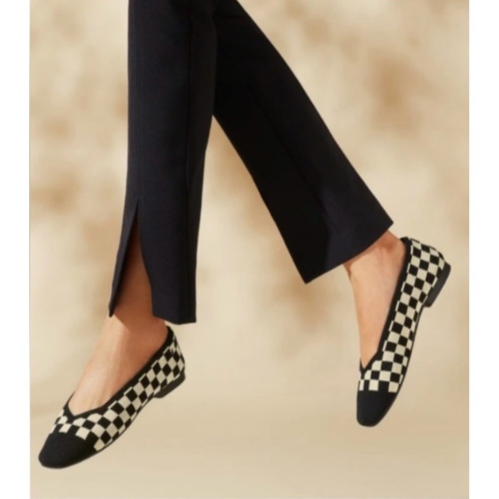 Vivaia Margot 2.0 Square Toe Flats Shoes Black and White Checkered 43 US 11